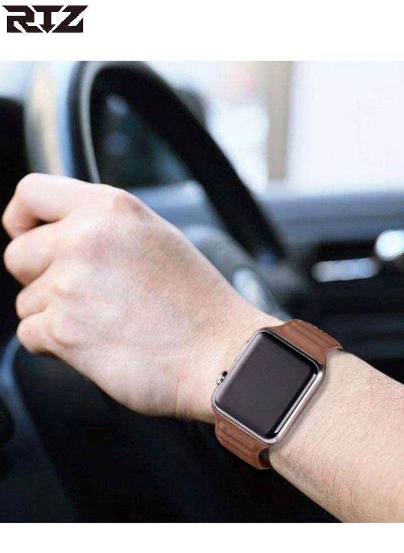 RTZ - Magnetic Leather Band For Apple Watch 42/44/45mm Brown - Image 1