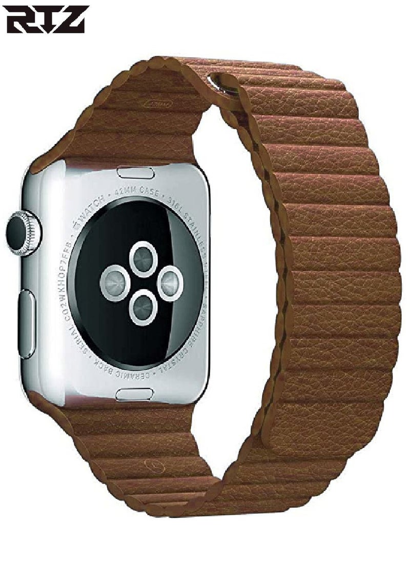 RTZ - Magnetic Leather Band For Apple Watch 42/44/45mm Brown - Image 1