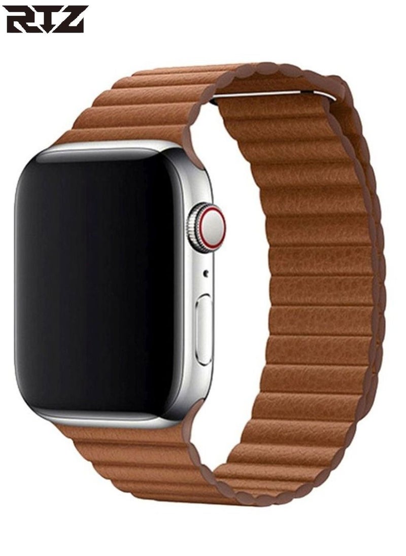 RTZ - Magnetic Leather Band For Apple Watch 42/44/45mm Brown - Image 1