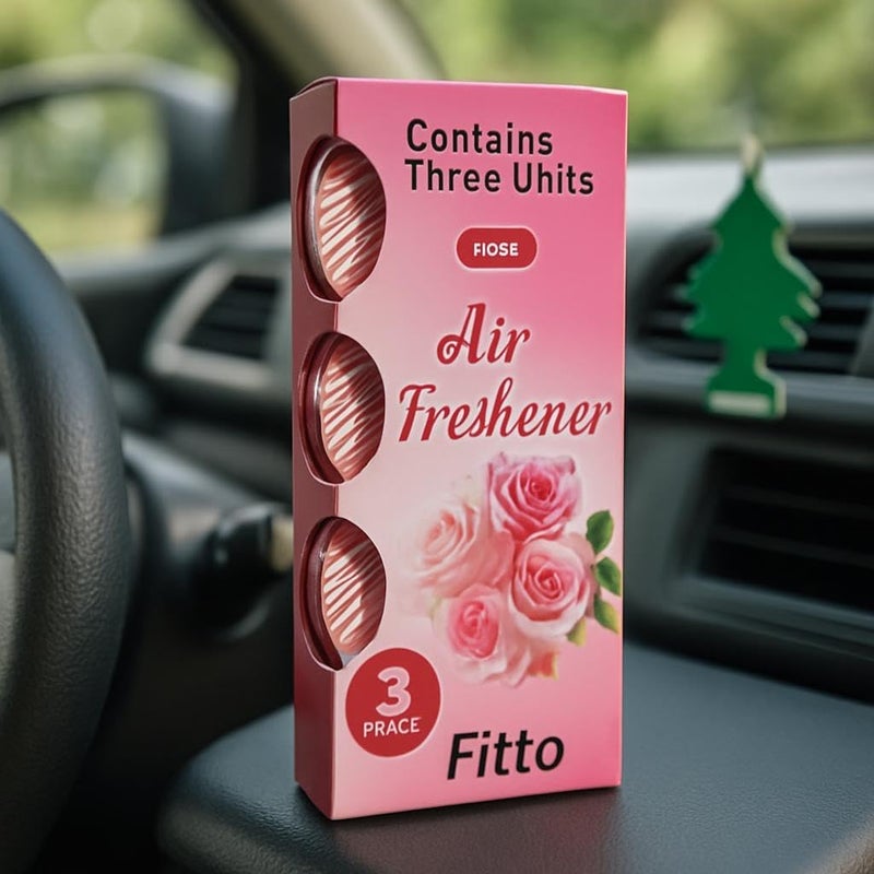 Fitto Car Air Freshener Rose Scent Pack of 3 Long Lasting Hanging Perfume for Car Interior - Image 1
