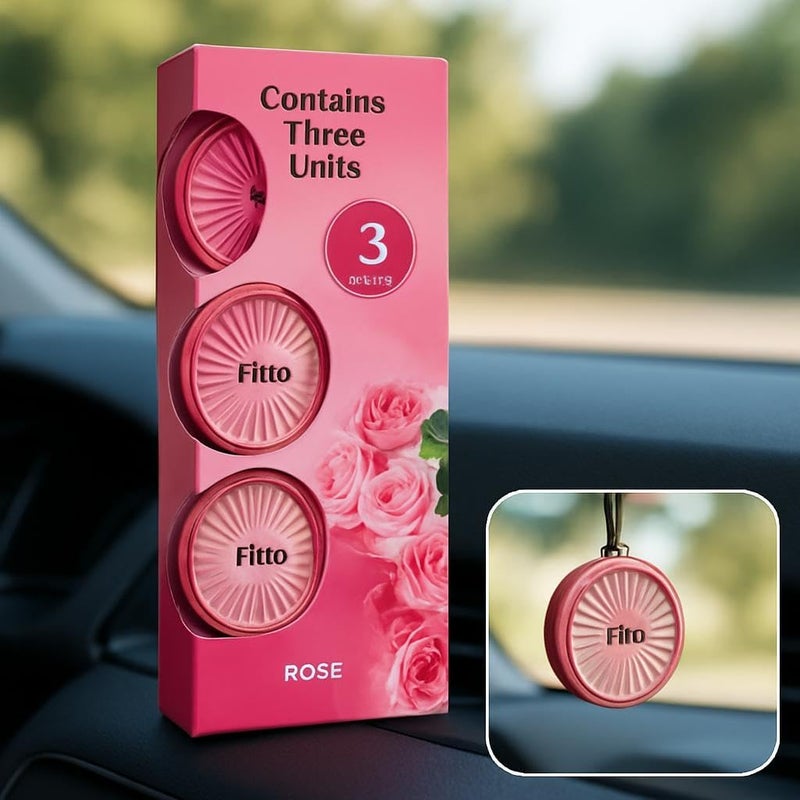 Fitto Car Air Freshener Rose Scent Pack of 3 Long Lasting Hanging Perfume for Car Interior - Image 2