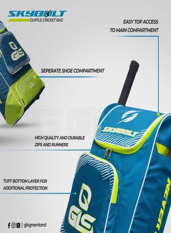 GLS Polyurethane SKYBOLT PRO Duffle Cricket KIT Bag with Two BAT Pocket and Shoe Pocket with Wheels, Blue - Image 4