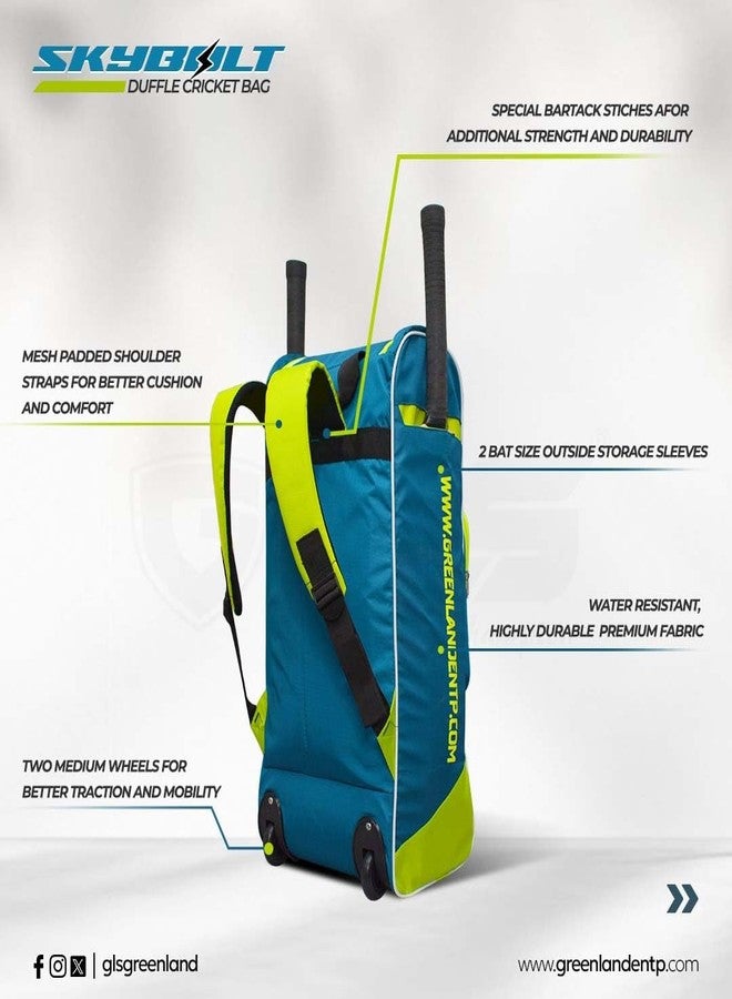 GLS Polyurethane SKYBOLT PRO Duffle Cricket KIT Bag with Two BAT Pocket and Shoe Pocket with Wheels, Blue - Image 5