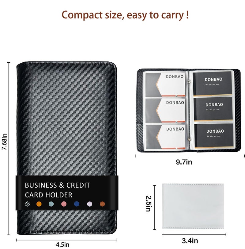 DONBAO Leather Professional Business Card Holder Book Organizer, 240 Capacity Credit Card Booklet, Premium PU Name Cards Storage Folder with Soft Cover for Men/Women (Carbon Fiber Black) - Image 4