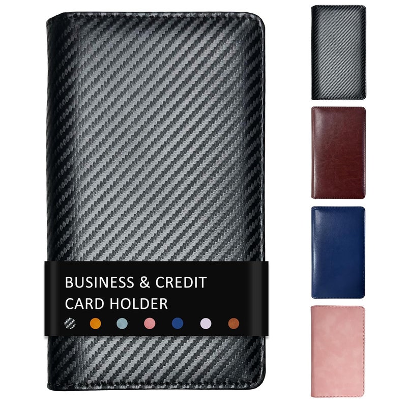 DONBAO Leather Professional Business Card Holder Book Organizer, 240 Capacity Credit Card Booklet, Premium PU Name Cards Storage Folder with Soft Cover for Men/Women (Carbon Fiber Black) - Image 1