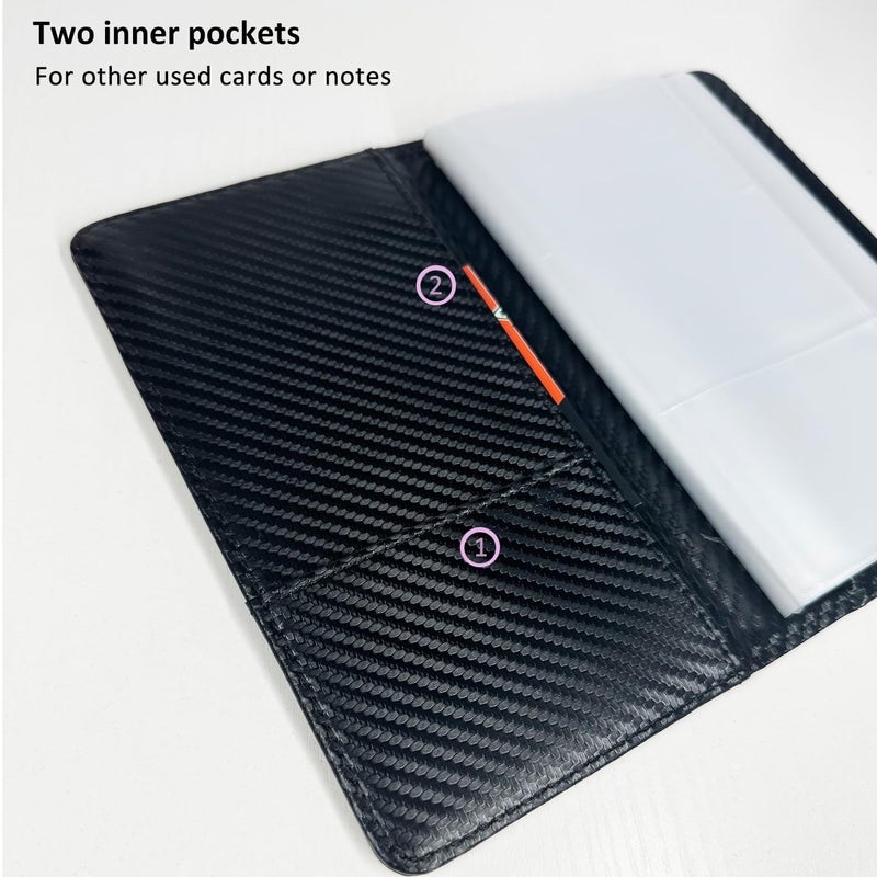 DONBAO Leather Professional Business Card Holder Book Organizer, 240 Capacity Credit Card Booklet, Premium PU Name Cards Storage Folder with Soft Cover for Men/Women (Carbon Fiber Black) - Image 5