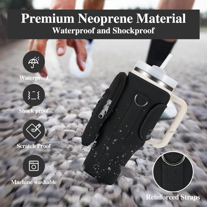 linmaya Water Bottle Carrier Bag for Stanley Cup 40/30oz with Phone Holder Pockets,Neoprene Water Bottle Cross-body Bag with Adjustable Shoulder & Hand Strap Stanley Cup Accessories - Image 5