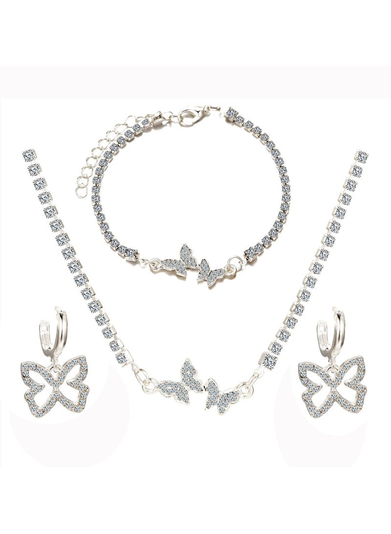 Huitich Silver Color Tone Crystal Butterfly Jewelry Set Necklace, Bracelet & Earrings  - Image 1