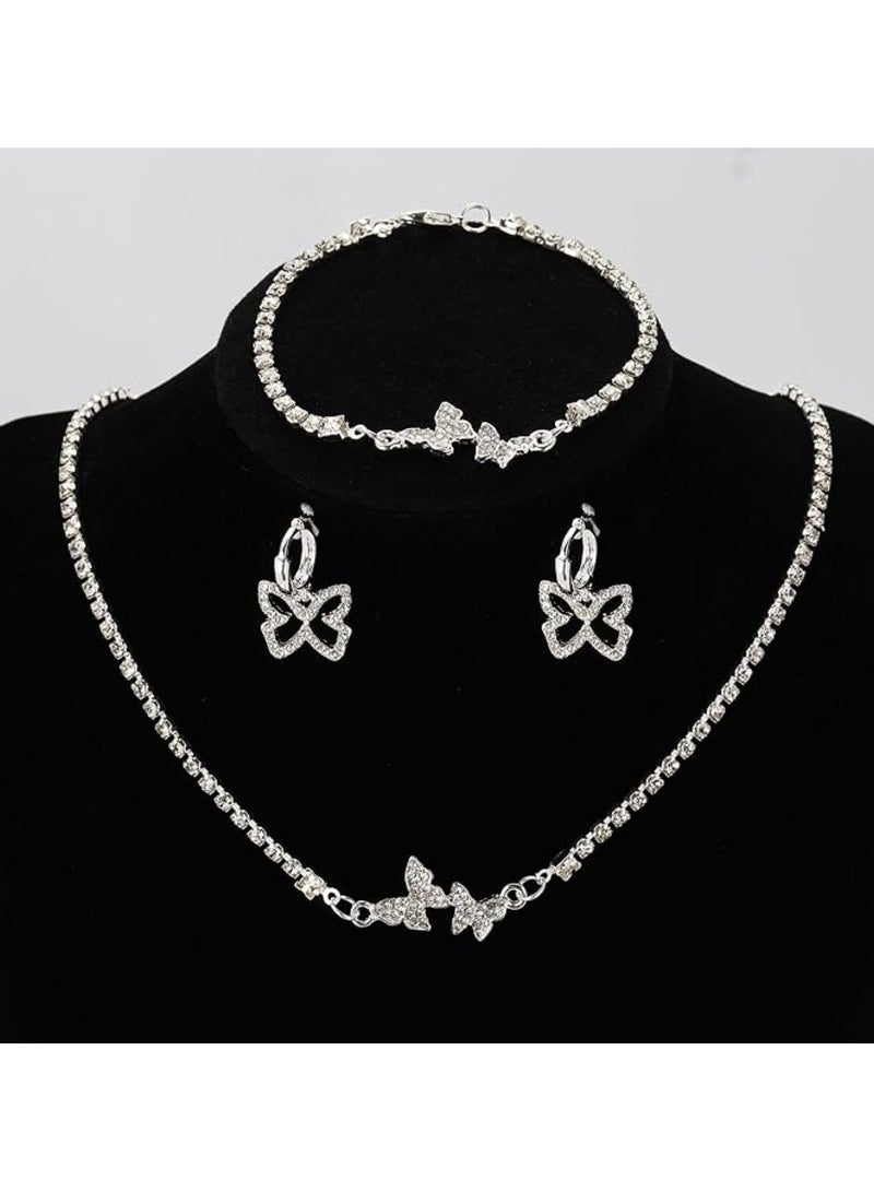 Huitich Silver Color Tone Crystal Butterfly Jewelry Set Necklace, Bracelet & Earrings  - Image 4