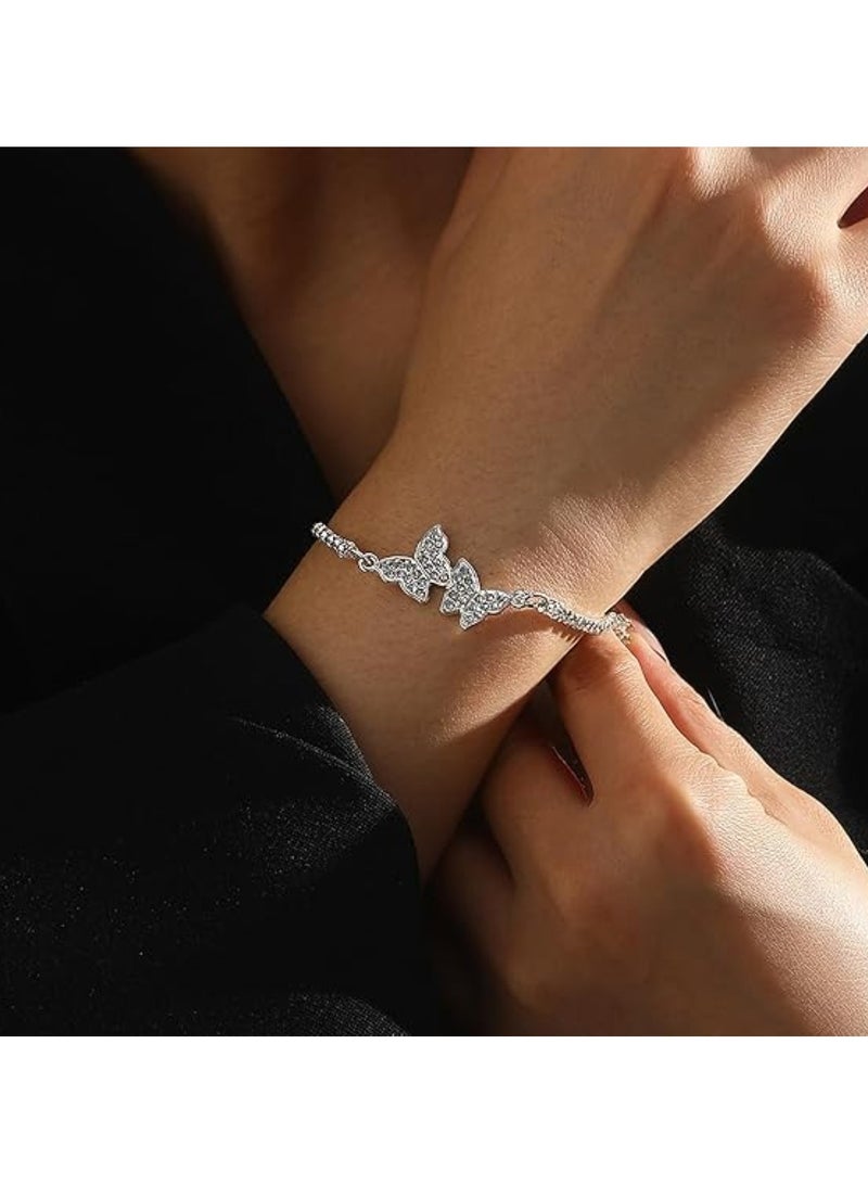 Huitich Silver Color Tone Crystal Butterfly Jewelry Set Necklace, Bracelet & Earrings  - Image 3