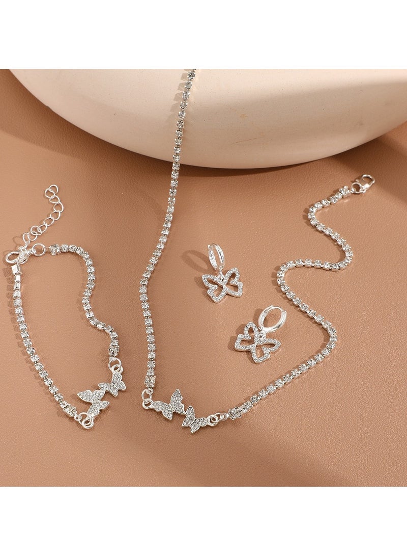 Huitich Silver Color Tone Crystal Butterfly Jewelry Set Necklace, Bracelet & Earrings  - Image 5
