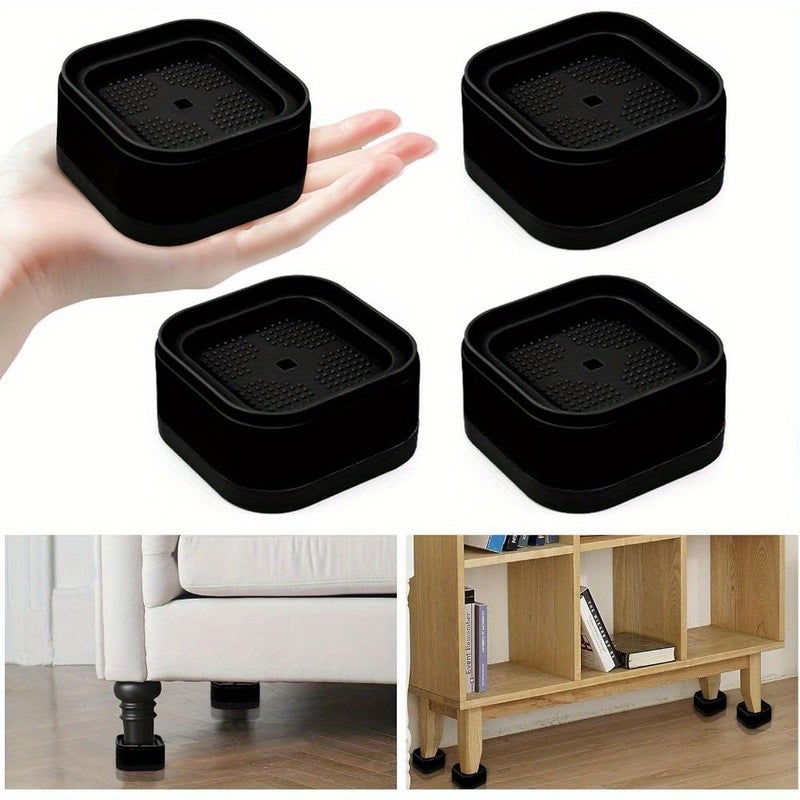 4 Pcs Black Heavy Duty Adjustable Bed Heightening Pads For Washing Machine Furniture Sofa Chair Table Desk Cabinet And Recliner Legs - Image 1