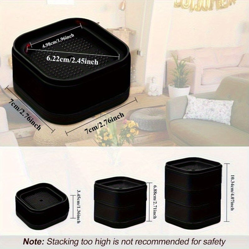 4 Pcs Black Heavy Duty Adjustable Bed Heightening Pads For Washing Machine Furniture Sofa Chair Table Desk Cabinet And Recliner Legs - Image 3