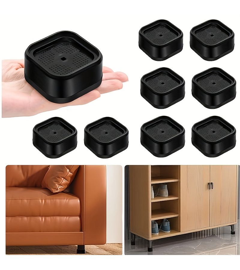 4 Pcs Black Heavy Duty Adjustable Bed Heightening Pads For Washing Machine Furniture Sofa Chair Table Desk Cabinet And Recliner Legs - Image 2