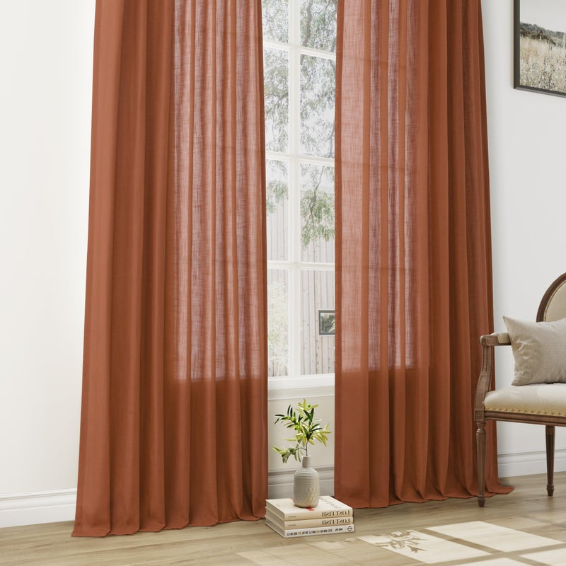 Aersas Terracotta Pinch Pleat Linen Curtains 84 Inch Length 2 Panels Set for Bedroom Dinging Room Semi Sheer Boho Farmhouse Neutral Window Curtains 84 Inches Long for Living Room Nursery 40x84 - Image 5