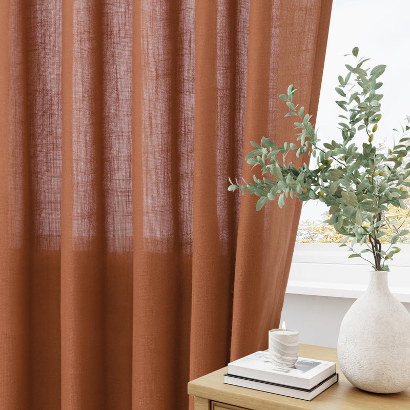 Aersas Terracotta Pinch Pleat Linen Curtains 84 Inch Length 2 Panels Set for Bedroom Dinging Room Semi Sheer Boho Farmhouse Neutral Window Curtains 84 Inches Long for Living Room Nursery 40x84 - Image 4
