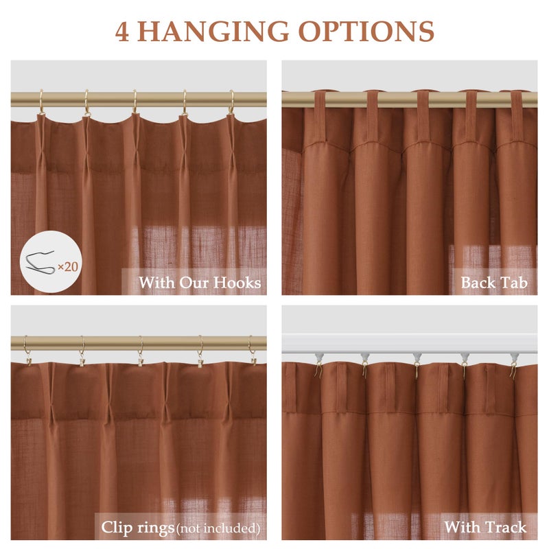 Aersas Terracotta Pinch Pleat Linen Curtains 84 Inch Length 2 Panels Set for Bedroom Dinging Room Semi Sheer Boho Farmhouse Neutral Window Curtains 84 Inches Long for Living Room Nursery 40x84 - Image 2