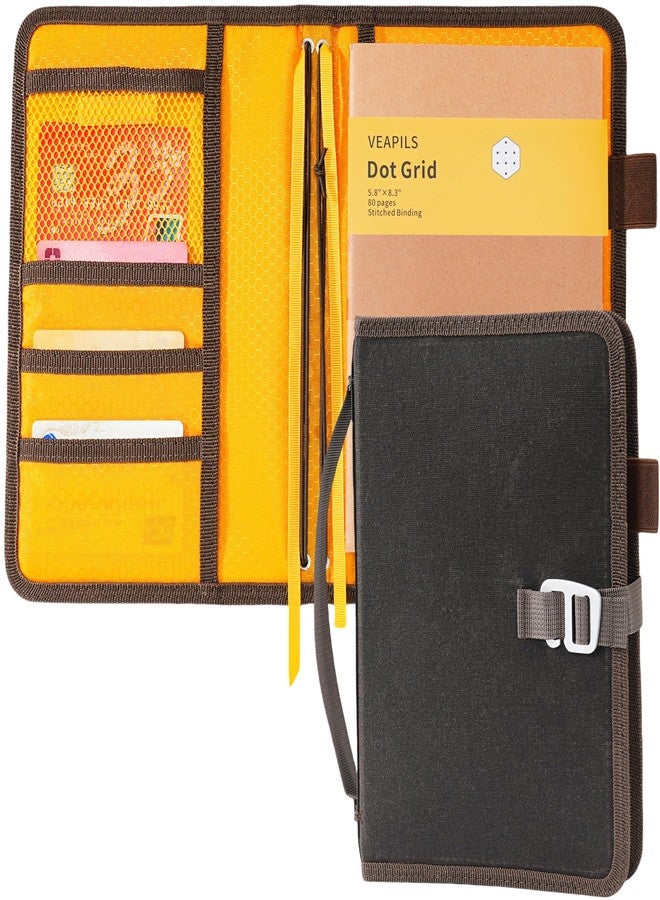 VEAPILS Field Journal Notebook A5 Planner Cover, Travel Journal for Men & Women A5 Travelers Notebook Cover, Water Resistant Waxed Canvas A5 Cover with Pen Holder, Included 5.8" x 8.3" Refillable Field Book - Image 1