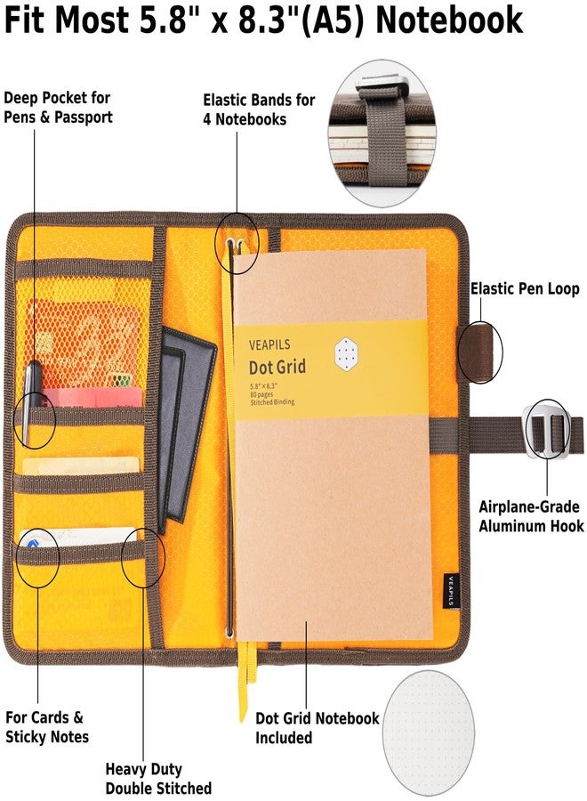 VEAPILS Field Journal Notebook A5 Planner Cover, Travel Journal for Men & Women A5 Travelers Notebook Cover, Water Resistant Waxed Canvas A5 Cover with Pen Holder, Included 5.8" x 8.3" Refillable Field Book - Image 2
