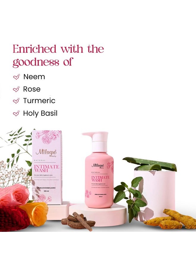 Milagro Beauty Natural Intimate Wash - Gentle, Ph Balanced | Feminine Vaginal Care | Soothes Itchiness, Dryness | No Unpleasant Odour | Vegan | 120Ml  - Image 3