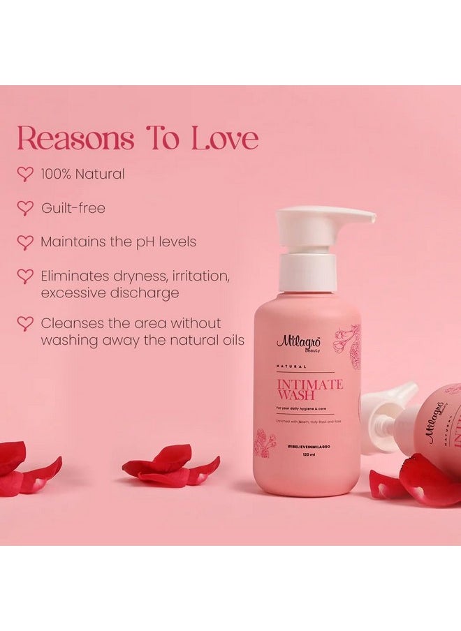 Milagro Beauty Natural Intimate Wash - Gentle, Ph Balanced | Feminine Vaginal Care | Soothes Itchiness, Dryness | No Unpleasant Odour | Vegan | 120Ml  - Image 2