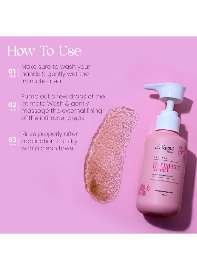 Milagro Beauty Natural Intimate Wash - Gentle, Ph Balanced | Feminine Vaginal Care | Soothes Itchiness, Dryness | No Unpleasant Odour | Vegan | 120Ml  - Image 4