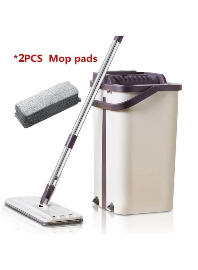 نظام ممسحة مسطحة ذاتية التنظيف مع دلو وعصّارة مع وسادتين من الألياف الدقيقة – مجموعة تنظيف أرضيات بدون لمس للخشب والسيراميك واللامينيت - Image 1