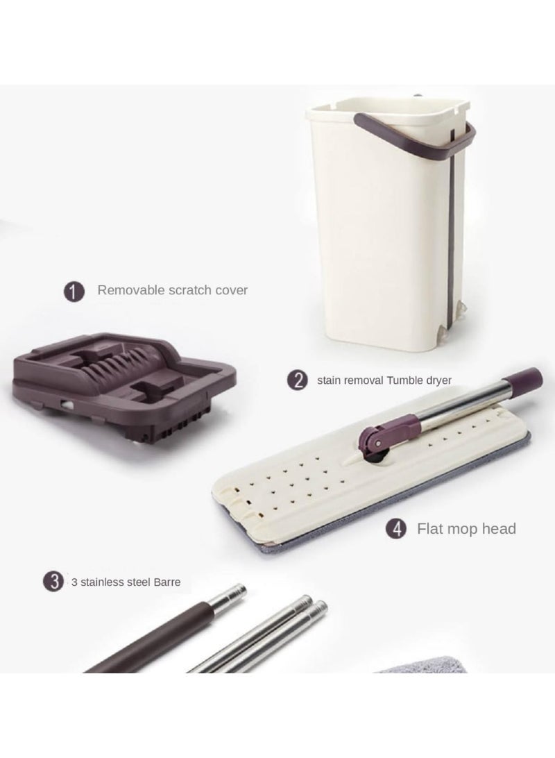 نظام ممسحة مسطحة ذاتية التنظيف مع دلو وعصّارة مع وسادتين من الألياف الدقيقة – مجموعة تنظيف أرضيات بدون لمس للخشب والسيراميك واللامينيت - Image 2