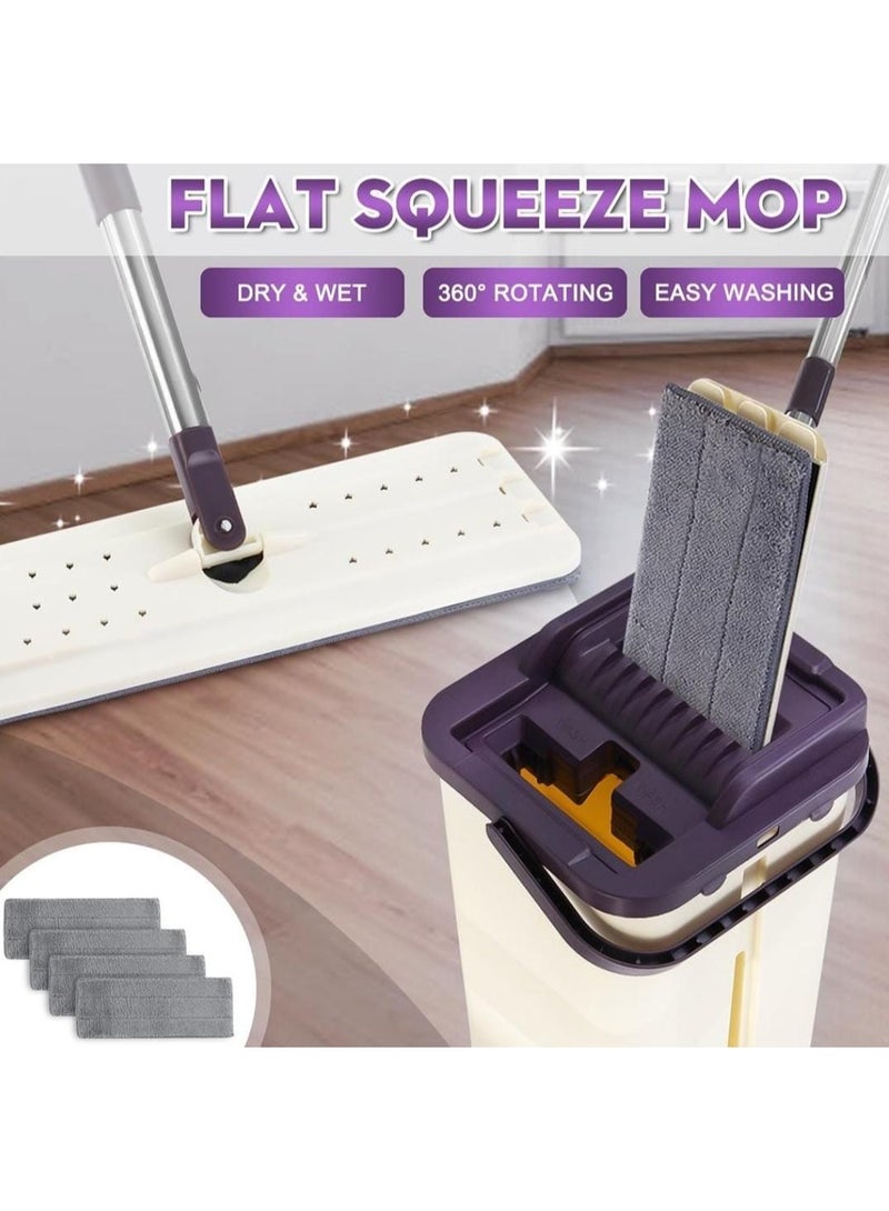 نظام ممسحة مسطحة ذاتية التنظيف مع دلو وعصّارة مع وسادتين من الألياف الدقيقة – مجموعة تنظيف أرضيات بدون لمس للخشب والسيراميك واللامينيت - Image 3