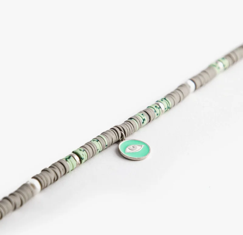 Minza  Minza “Green Eyes” Women’s Necklace, Sterling Silver 925 Eye Pendant, Pearls & Fimo Beads, Adjustable Chain Necklace for Women, Jewelry for Casual & Special Occasion. for Women | Best Price UAE