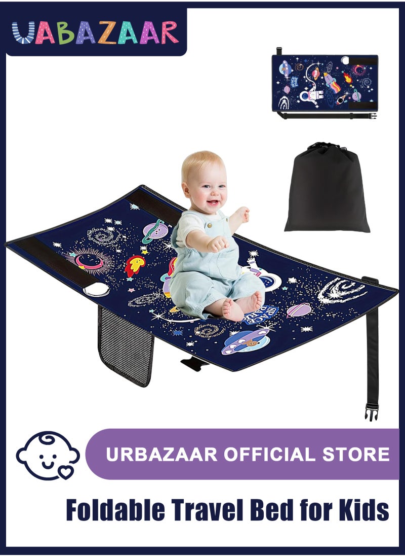 URbazaar Toddler Travel Bed，Toddler Airplane Seat Extender, Foldable Travel Bed for Kids, Portable Plane Travel Essentials for Toddler Leg Rest & Lie Down, with Side Pockets (BLUE)  - Image 1