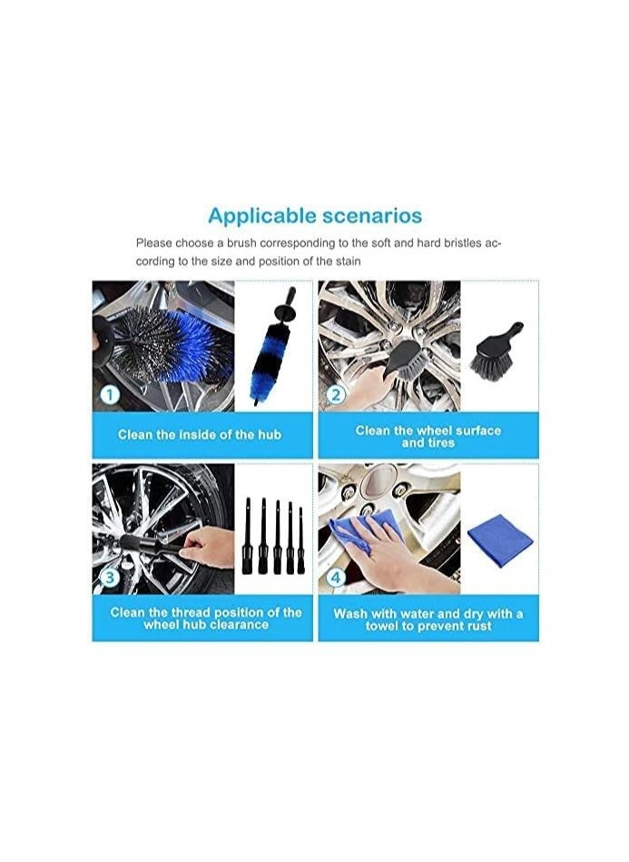Excefore 9pcs Car Wheel Brush Set Detailing Brush Tire Brush 17Inch Long Soft Wheel Brush 5 Car Detailing Brushes with Automotive Air Conditioner Brush Kit for Car Cleaning Brush Kit  - Image 2