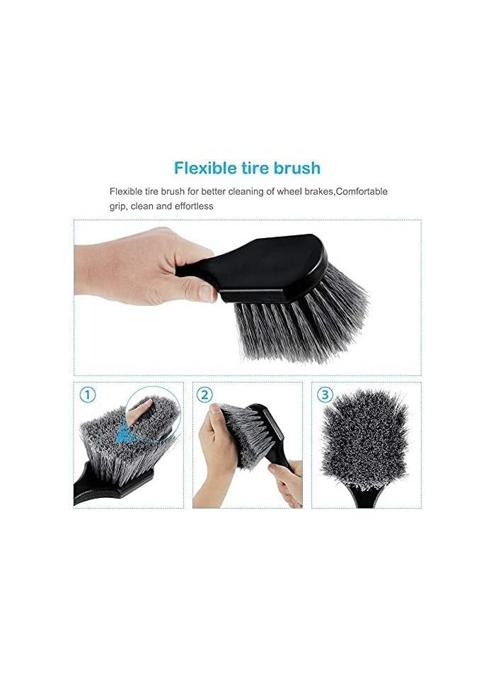 Excefore 9pcs Car Wheel Brush Set Detailing Brush Tire Brush 17Inch Long Soft Wheel Brush 5 Car Detailing Brushes with Automotive Air Conditioner Brush Kit for Car Cleaning Brush Kit  - Image 5