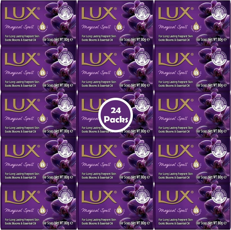 LUX Beauty Bar Soap Magical Spell 80g x 24 Pack Long Lasting Fragrance Deeply Cleanses Moisturises Skin Floral Scent Bulk Buy Lux Soap Bars for Bath Shower Skincare