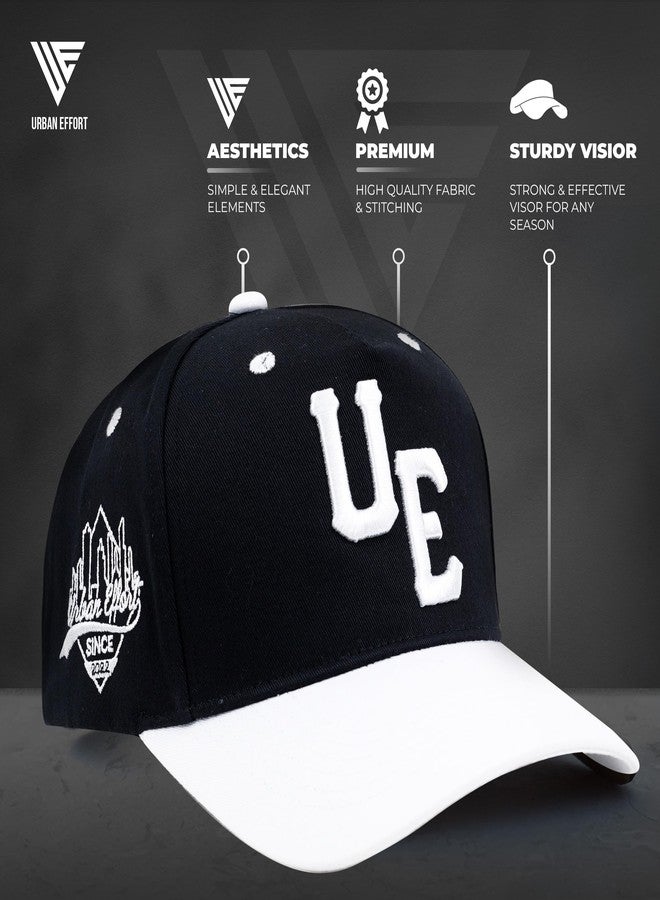 URBAN EFFORT Sports Cap - for Men and Women Baseball Hat 5-Panel Hat - Great Snapback Closure for Your Style & Outdoors (Curved Bill, Black/White) - Image 3