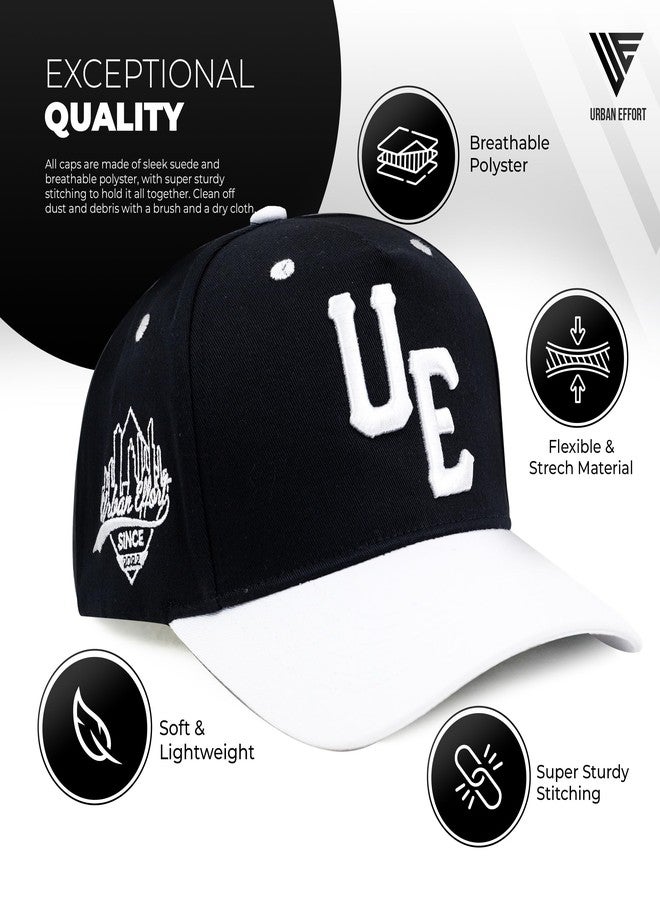 URBAN EFFORT Sports Cap - for Men and Women Baseball Hat 5-Panel Hat - Great Snapback Closure for Your Style & Outdoors (Curved Bill, Black/White) - Image 2