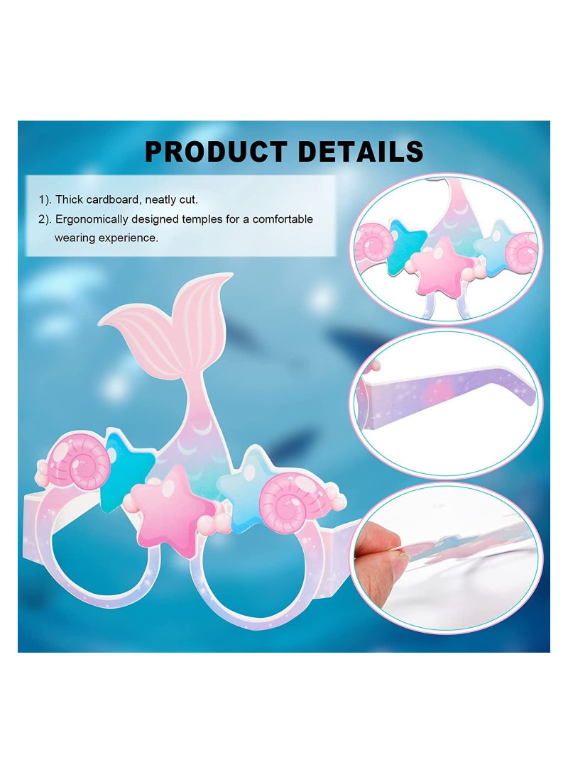 Zikra Mermaid Paper Party Glasses Masks for Kids, 24pcs Party Eyeglasses for Kids Birthday Party Photo Booth Props, Ocean Mermaid Paper Glasses Summer Party Children's Decoration Festival Party Photo Props - Image 5