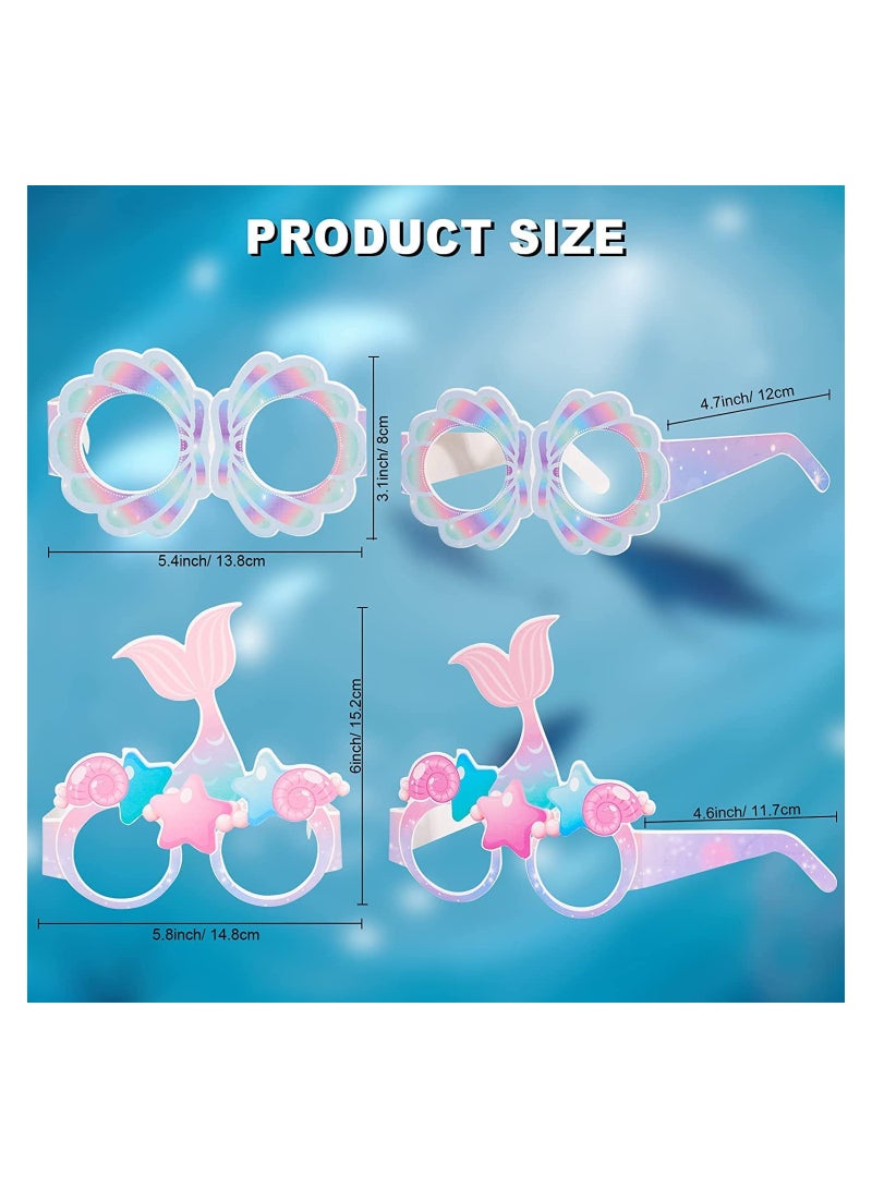 Zikra Mermaid Paper Party Glasses Masks for Kids, 24pcs Party Eyeglasses for Kids Birthday Party Photo Booth Props, Ocean Mermaid Paper Glasses Summer Party Children's Decoration Festival Party Photo Props - Image 3