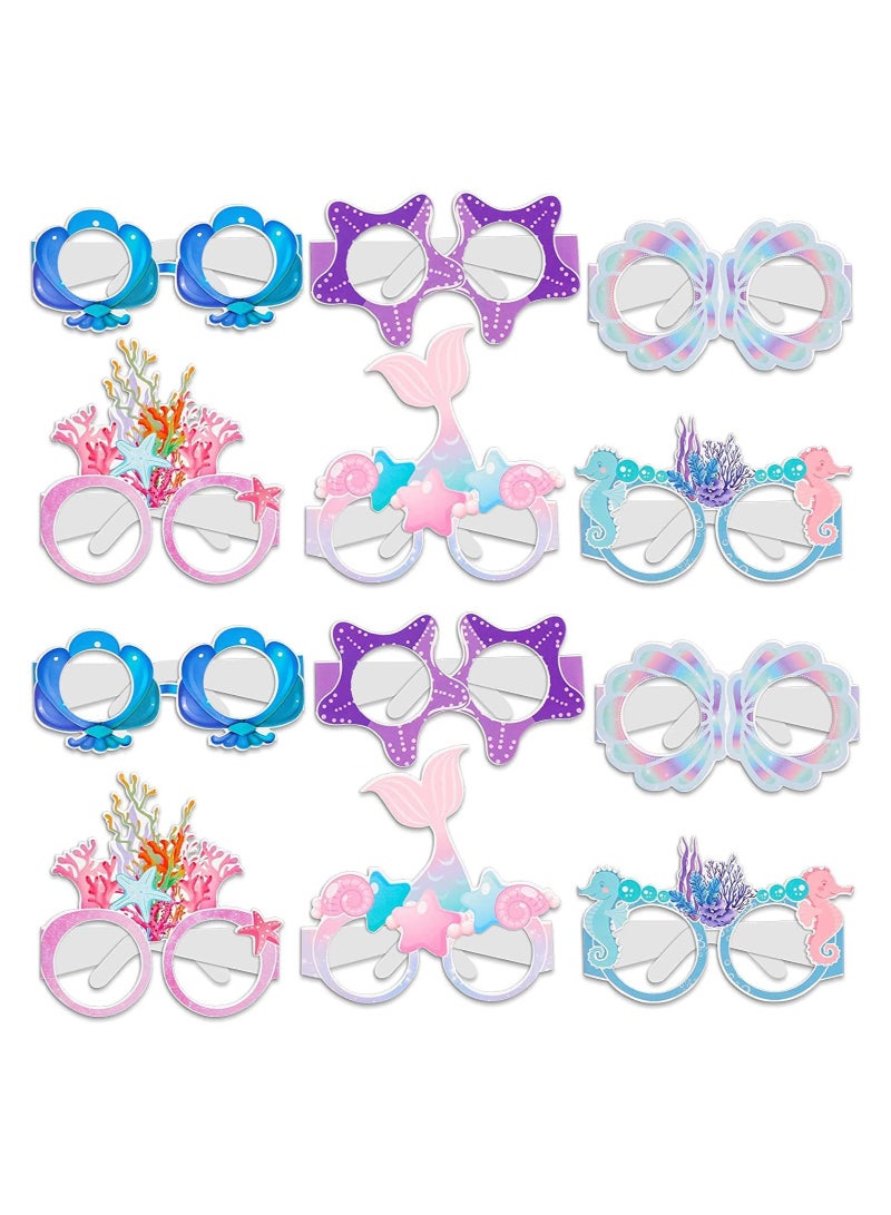 Zikra Mermaid Paper Party Glasses Masks for Kids, 24pcs Party Eyeglasses for Kids Birthday Party Photo Booth Props, Ocean Mermaid Paper Glasses Summer Party Children's Decoration Festival Party Photo Props - Image 1