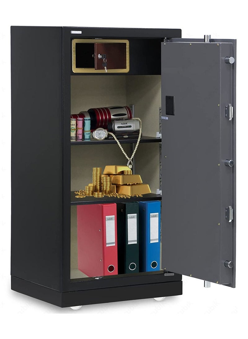 Rubik Safe Box X-Large Capacity, Triple Security Lock, Floor Standing with Wheels, Fire Resistant Coat, for Home Office (Size 120x60x49cm) Black/Grey  - Image 2