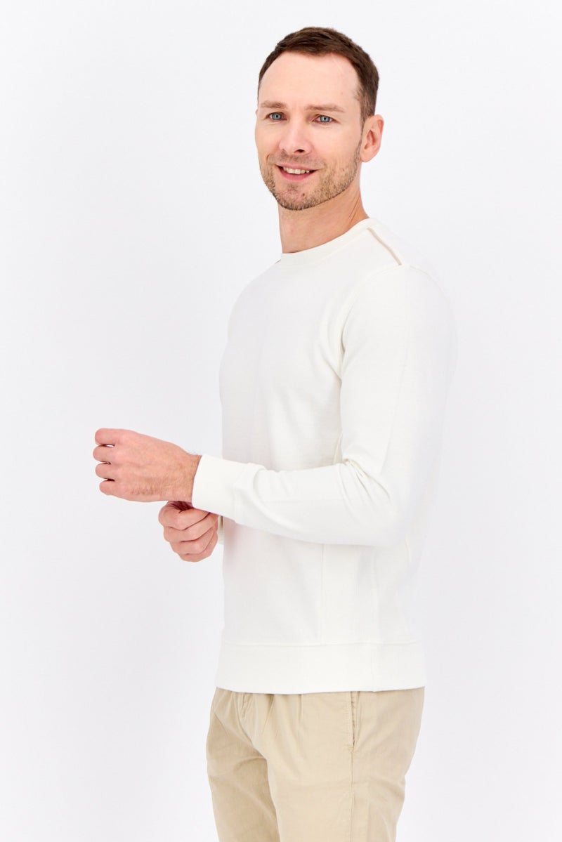 Sorbino Men Crew Neck Solid Long Sleeves Sweatshirt, Off White - Image 2