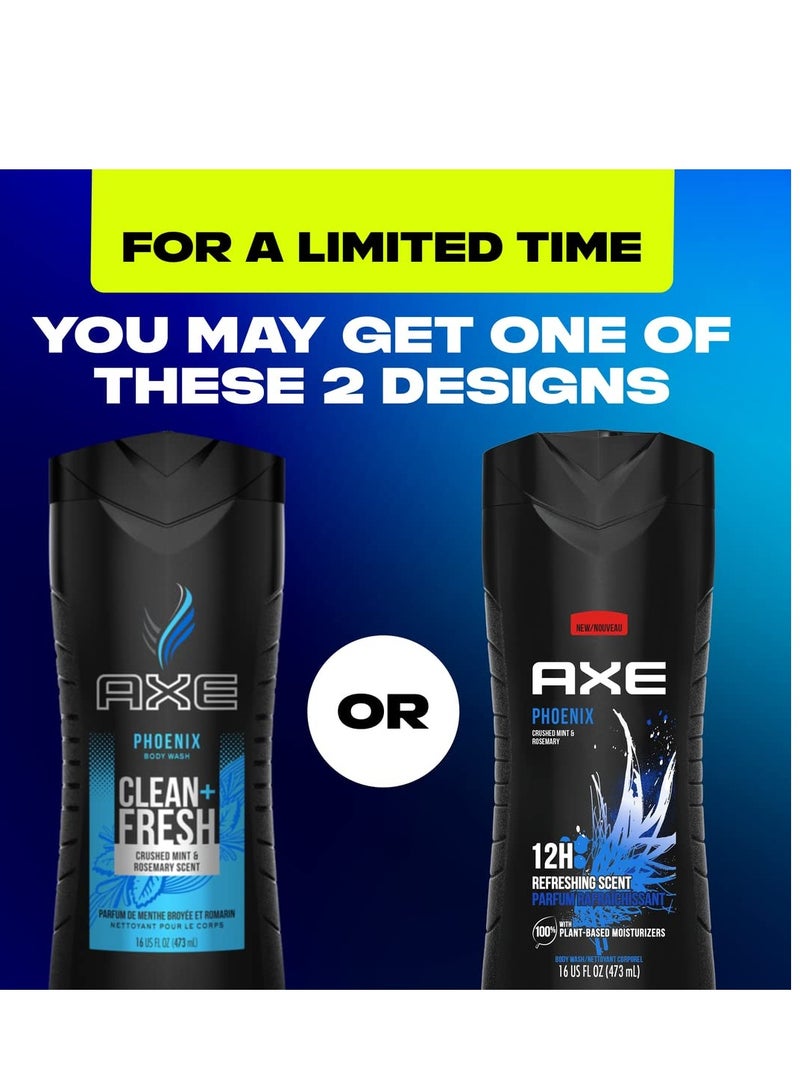 Axe غسول الجسم AXE فينيكس 4 عبوات 12 ساعة رائحة منعشة نعناع مهروس وإكليل الجبل غسول جسم للرجال مع مرطبات نباتية 100% 16 أونصة - Image 2
