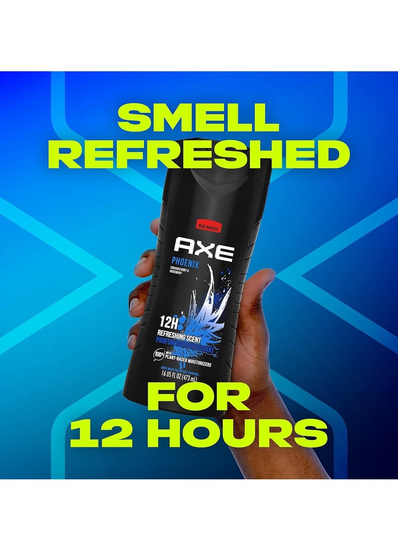 Axe غسول الجسم AXE فينيكس 4 عبوات 12 ساعة رائحة منعشة نعناع مهروس وإكليل الجبل غسول جسم للرجال مع مرطبات نباتية 100% 16 أونصة - Image 4