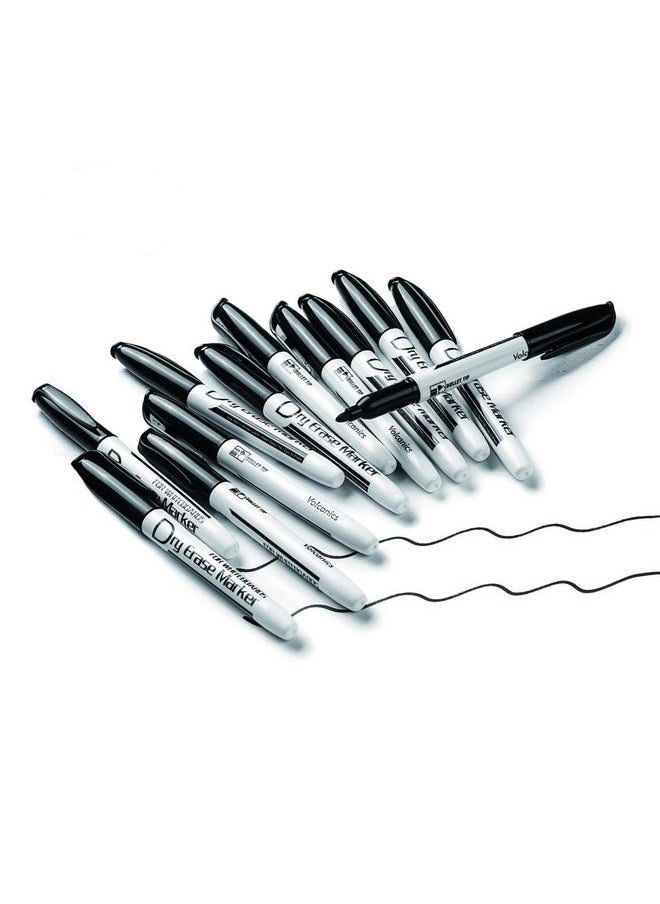 Volcanics Black Dry Erase Markers Low Odor Fine Whiteboard Markers Thin Box Of 12  - Image 1