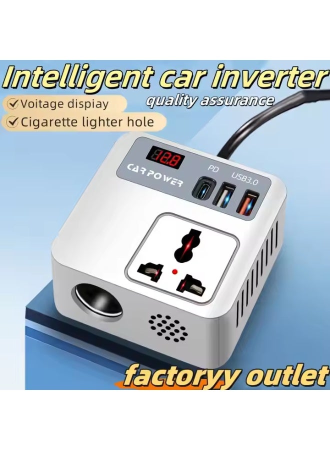 بلو فاير محوّل طاقة سيارة 200 وات 5 في 1 وشاحن لابتوب - محوّل من 12V/24V تيار مستمر إلى 220V تيار متردد مع 3 منافذ USB (30W PD، QC3.0) ومقبس 3 دبابيس وشاشة عرض LED. شحن سريع محمول للابتوب والهواتف والأجهزة اللوحية وأجهزة CPAP والكاميرات في الرحلات والعمل وحالات الطوارئ - تصميم آمن متعدد الحماية. - Image 2