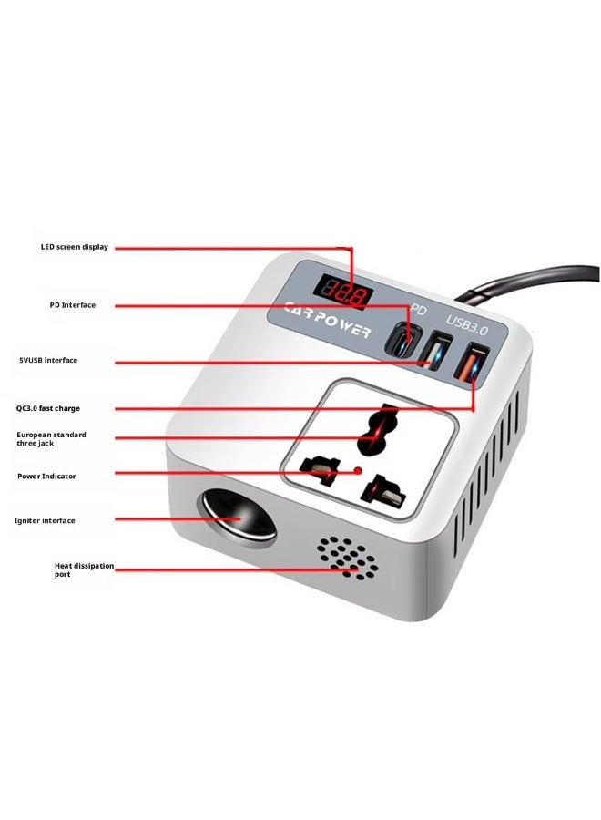 بلو فاير محوّل طاقة سيارة 200 وات 5 في 1 وشاحن لابتوب - محوّل من 12V/24V تيار مستمر إلى 220V تيار متردد مع 3 منافذ USB (30W PD، QC3.0) ومقبس 3 دبابيس وشاشة عرض LED. شحن سريع محمول للابتوب والهواتف والأجهزة اللوحية وأجهزة CPAP والكاميرات في الرحلات والعمل وحالات الطوارئ - تصميم آمن متعدد الحماية. - Image 3