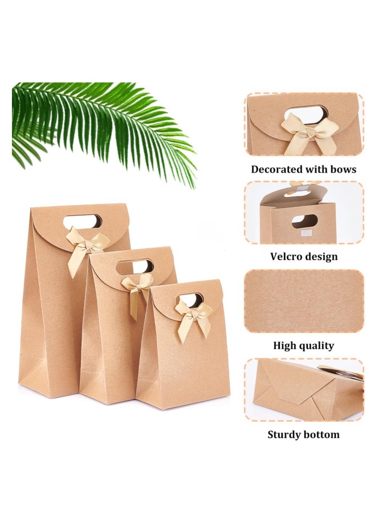 24 Pcs 3 Sizes Kraft Paper Bags Wheat Treat Stand Up Gift Bag with Die Cut Handle and Bowknot for Candy Cookies Wedding Party Store Retail - Image 3