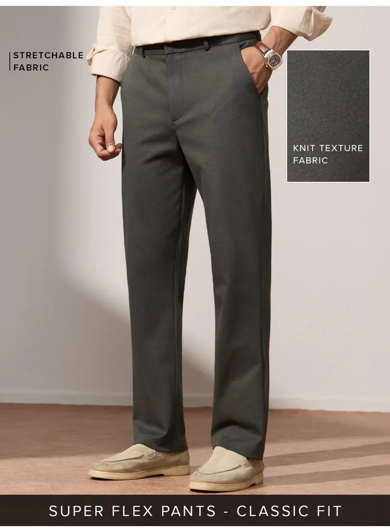 The Souled Store Men Dark Olive Green Solid Regular Fit All-Day Pants