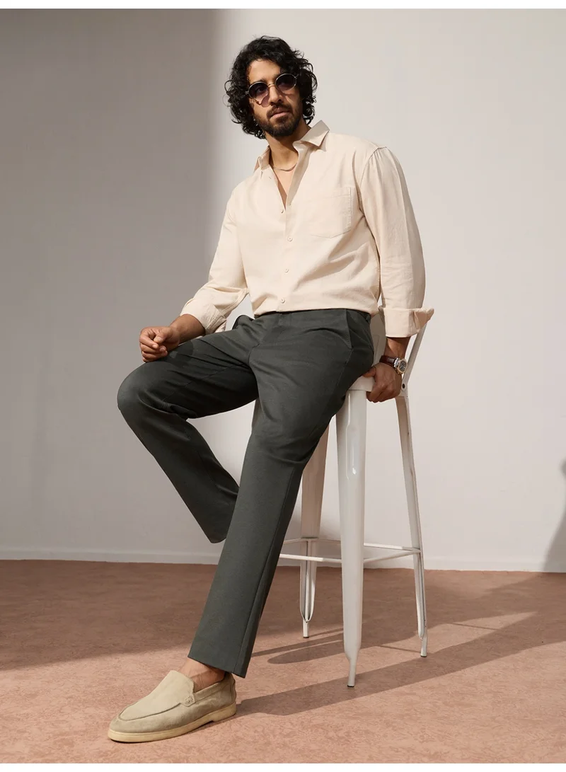 The Souled Store The Souled Store Men Dark Olive Green Solid Regular Fit All-Day Pants