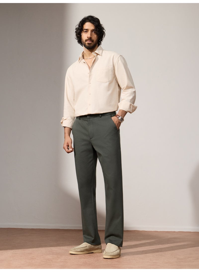 The Souled Store Men Dark Olive Green Solid Regular Fit All-Day Pants - Image 4